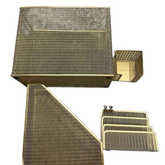 Gold wire desk organizer set (4 piece) - Picture 3 of 4